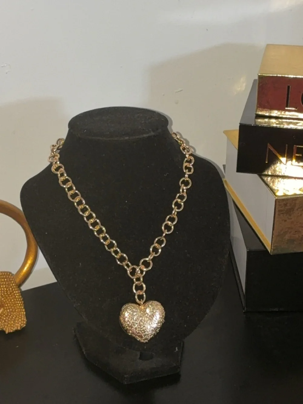 Gold Heart Pendant Chain Necklace Statement Link Stainless Steel Women’s Jewelry